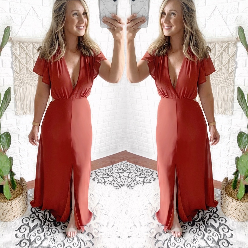 Harmony Coral Cut Out Maxi Dress, Free Shipping
